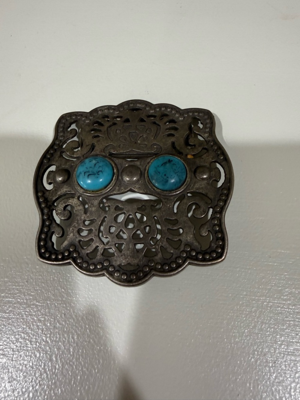 Turquoise Stone look Filigree Home Accent belt buckle - Blue 2.5X2.0